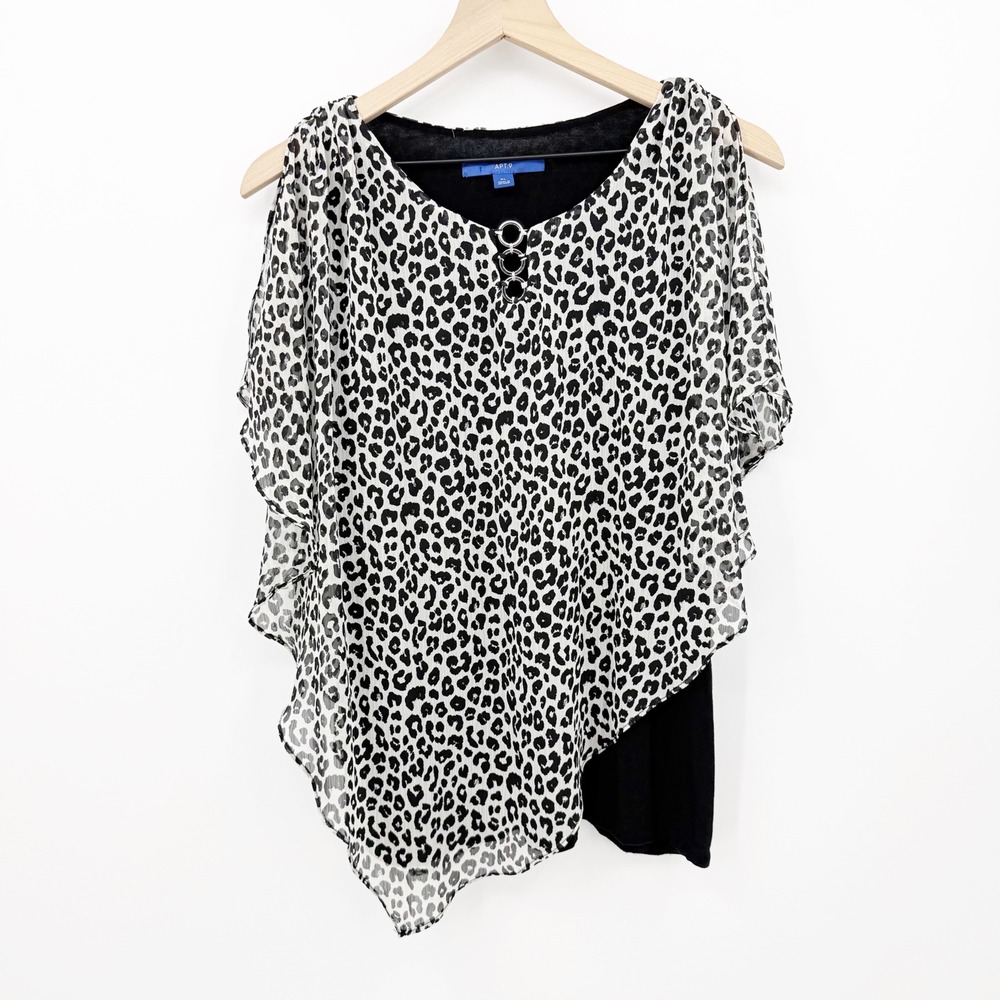 APT 9 Leopard Layered Blouse Poncho Sheer Overlay Asymmetrical XL Y2k Mob Wife - Picture 1 of 8